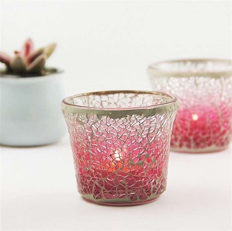 European Pink Gradient Mosaic Glass Candlestick Romantic Candlelight DIY Fragrant Empty Wax Cup Candle Holder