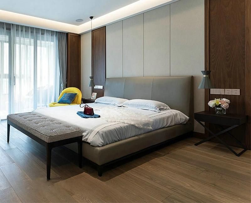 China Wholesale Minimalist Bedroom Furniture Metal Frame Genuine Leather Upholstery Bed
