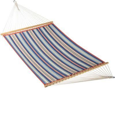 Double Size Hammock Quilted Fabric Detachable Pillow Red Blue Stripe