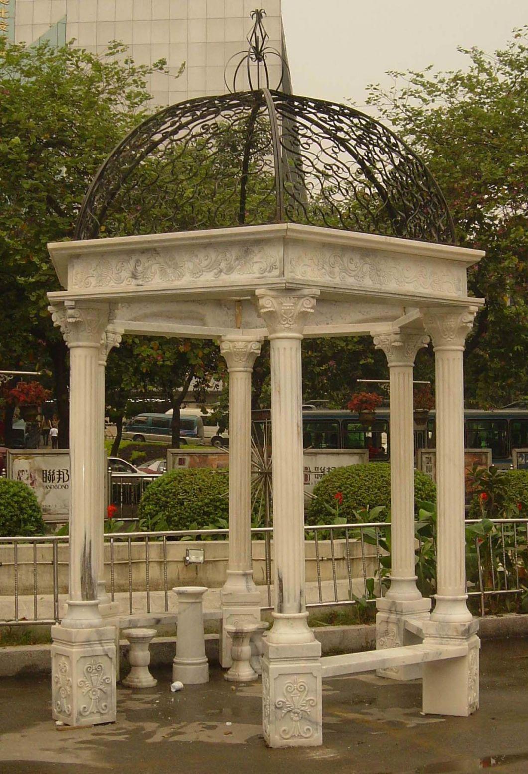 Factory Supply European Style Round Stone Six Columns Gazebo for Garden