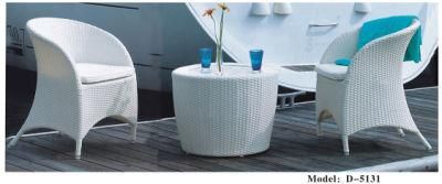 3 Piece Wicker and Table Set with Blue Red Orange Chair Cushion, White Outdoor Rattan Garden Furniture