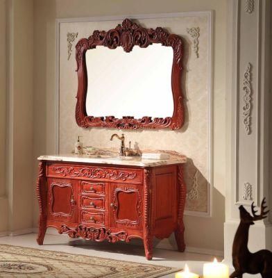 European Standard Classical Style Relief Furniture American Red Oak Solid Wood Bathroom Cabinet