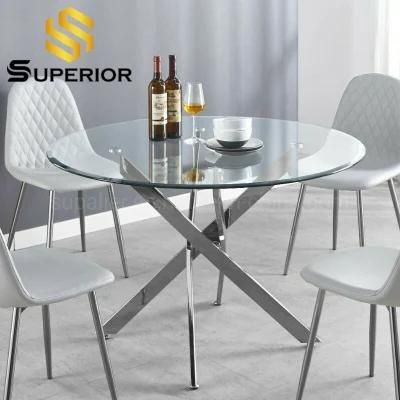 Home Metal Small Round Shape Transparent Glass Dining Room Table