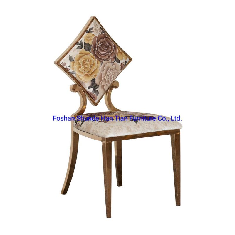 Wholesale Banquet Hotel Furniture Rose Golden Dining Stainless Steel Garden Flower Chairs