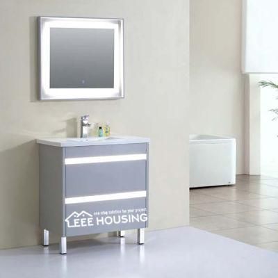 Minimalist European Style Bathroom Furniture Metal Handle LED Mirror Bathroom Cabinet