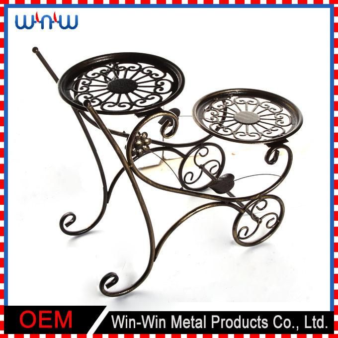 Metal Craft Home Decoration Garden Furniture Round 2 Tier Metal Display Flower Stand