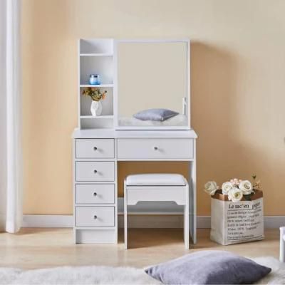 High Quality Modern European Drawers Storage Bedroom Furniture Nordic White Vanity Makeup Dressing Table with Mirror and Stool