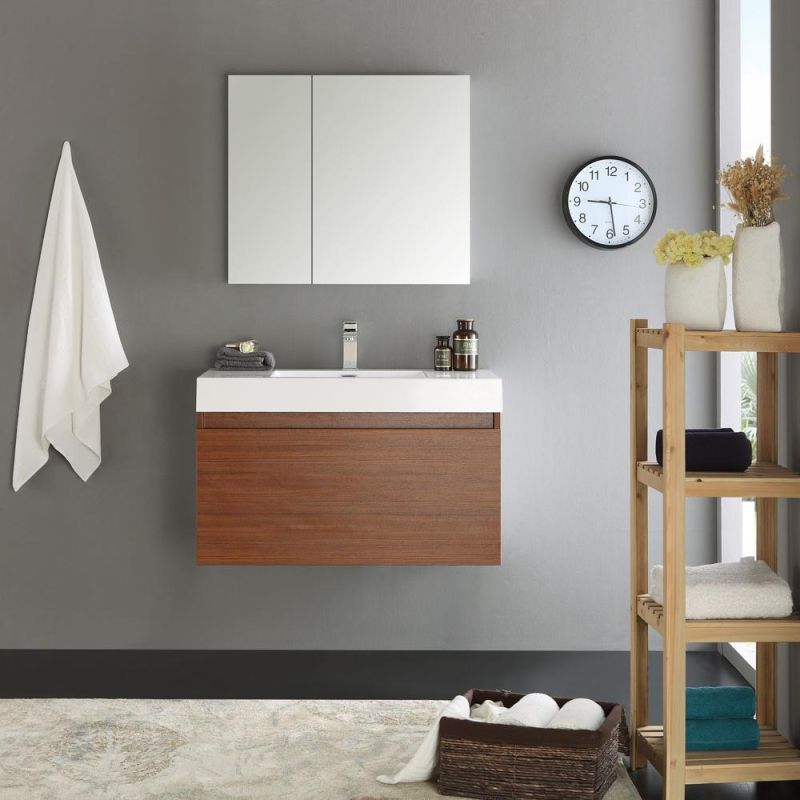 European Style Modern Simple Wood Bathroom Cabinet with Mirror Cabinet