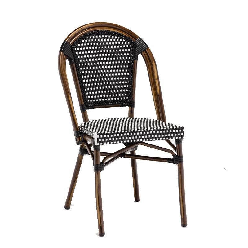 Customized Resort Hotel Restaurant Balcony Aluminum Weaving PE Wicker Rattan French Bistro Chairs