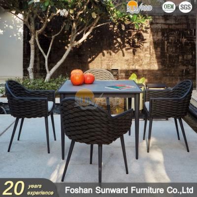 Modern Customized Home Hotel Restaurant Handmade Rattan Wicker Rope Weaving Garden Patio Outdoor Dining Aluminum Table and Chair