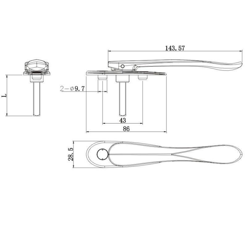 Hopo Zinc Alloy Flat Handle Spindle Length 110mm