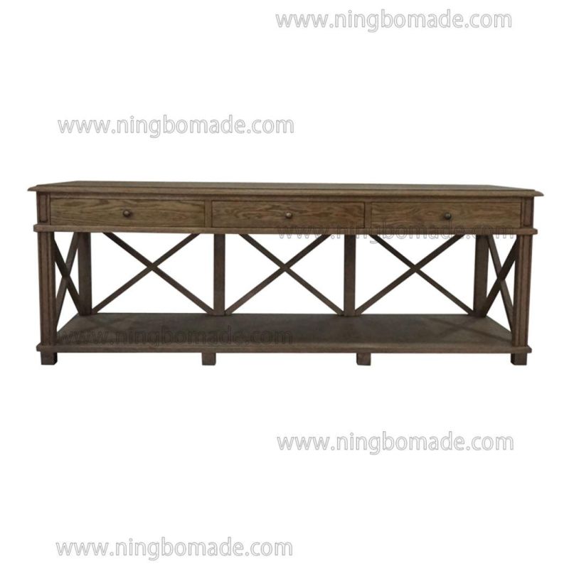 American Style Antique Concise Furniture Villa White/Black/Natural/Brown Long Coffee Table with Three Drawers