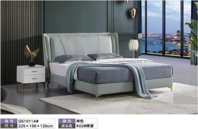 European Style Bedroom Furniture Upholstered King Size Leather Double Wall Bed