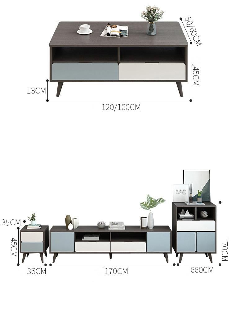 European Modern Style Home Wooden Living Room Furniture Dinner Set Coffee Table Set TV Stand Wall Cabinets with Bookself