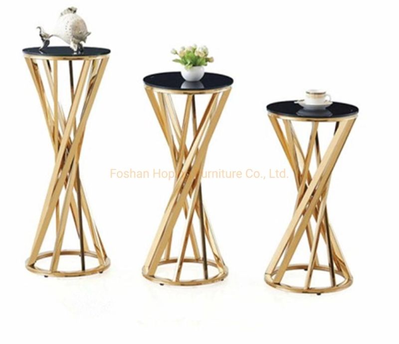 Dining Table Set Wedding Decoration Fancy Style Round Flower Stands Stainless Steel Gold Plinths