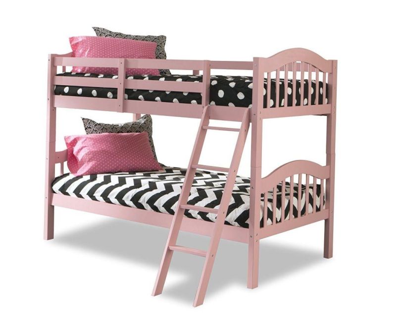 European Pink Pine Wood Color Customized Bunk Bed for Kids