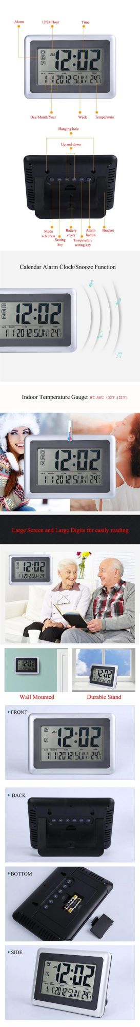 Battery Operated Desk Clock with Temperature and Date for Office Kitchen