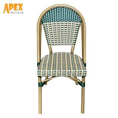European Outdoor Restaurant French Bistro Rattan Cafe Aluminum Stacking Chair