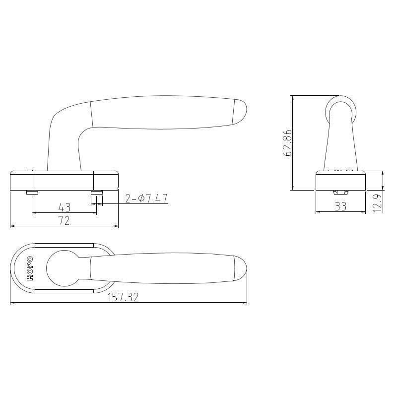 Square Spindle Handle, Hopo Trademark, Aluminum Alloy for Side-Hung Window, Side-Hung Door, Sliding Door