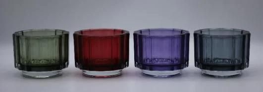 Colorful Glass Candle Holder with Different Embossed Pattern for Decoration