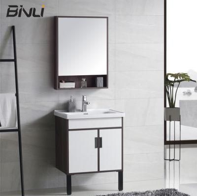 Modern European Style Solid Wooden Bathroom Vanity Cabinet in Melamine Finish with Single Sink Mirror Cabinet