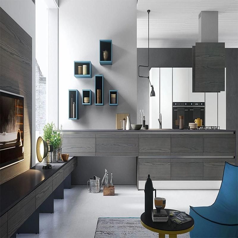 Modern European Grey Wood Mixed Granite Kitchen Cabinets