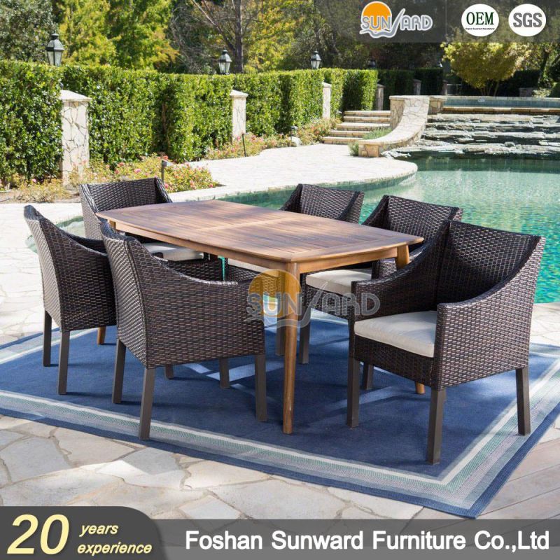 Hot Sale Rattan Dining Room Outdoor Wicker Teak Restaurant Furniture