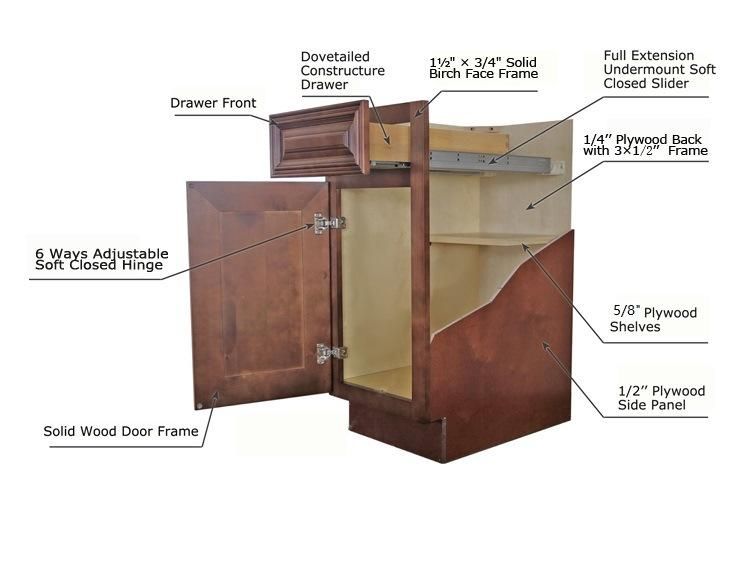 New Modern Plywood Customized Refinish Corner Storage Dark Kitchen Cabinets