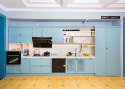 Macaron Color Kitchen Furniture with Pull out Wire Baskets Kitchen Cabinet Larder Cupboards