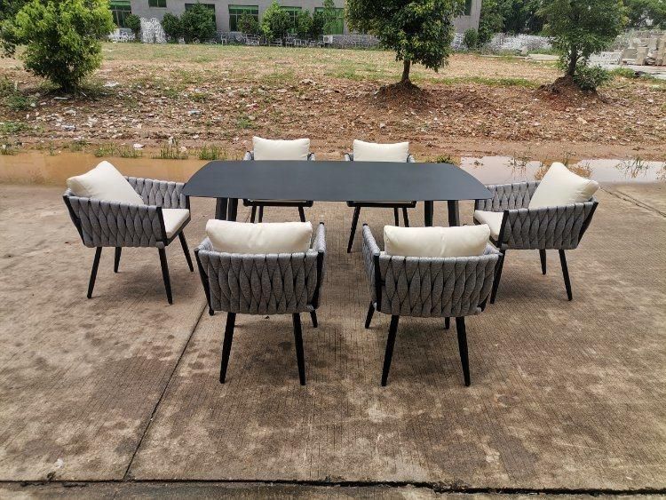 Luxury Garden Outdoor Garden Aluminum Rattan Patio Rope Weaving Dining Furniture