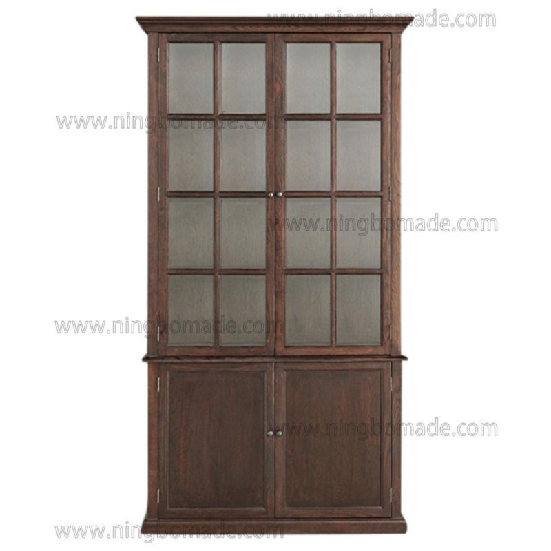 Classic French Countryside Vintage Style Antique Corner Colletion Solid Oak Wood Nature Oil 2 Doors Cupboard Hutch Cabinet