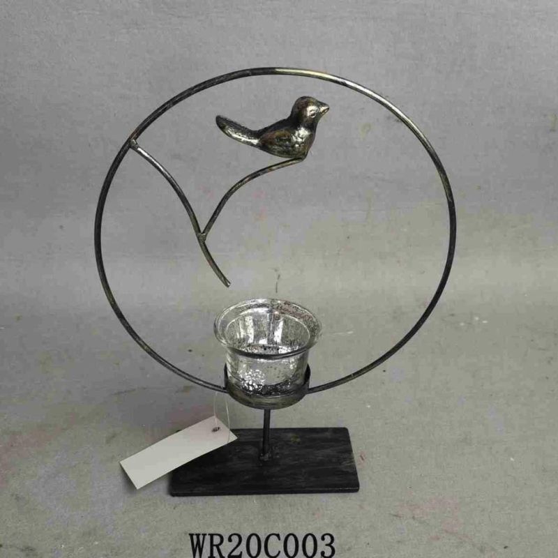 Metal Golden Round Glass Candle Holder with Cylindrical Candle Holder 3D Industrial Iron Lantern Decoration Home Accessories