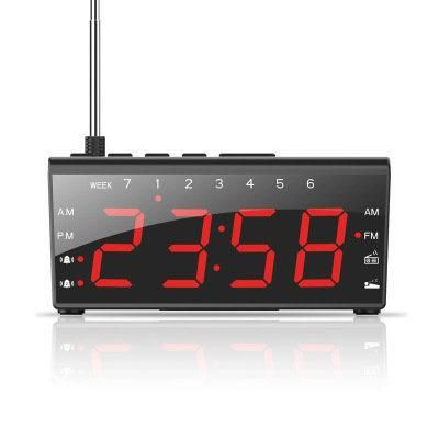 Desk and Table Am/FM Radio with Clock and Larger Digital LED Words Display Screen Combining with Dual Alarm and Snooze Mobile Phone Charging