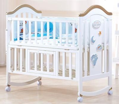 Multifunctional White Toddler Cradle Bed Baby Sleeping Nest Crib Solid Kids Playpen Wooden Cot