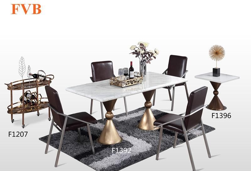 Metal Steel Frame Faux Marble Wooden Kitchen Dining Table Set