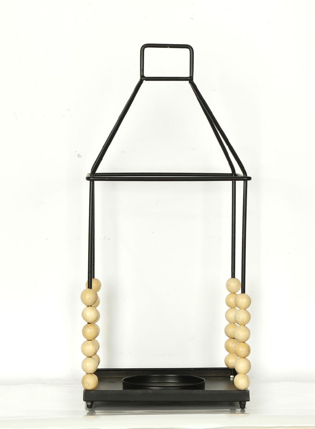 Decorative Antique Black Gold Metal Lantern Candle Holders for Candles