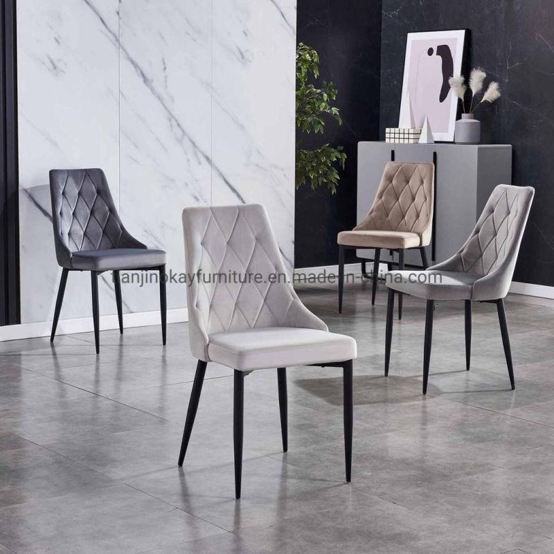 China Factory Wholesale New Design Modern Home Furniture Living Room European Metal Legs Dining Chair with Dark Grey Velvet Fabric