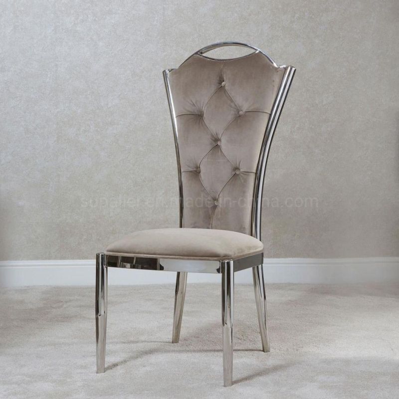 European Style Interior Furniture Stainless Steel Brown Velvet Dining Chair