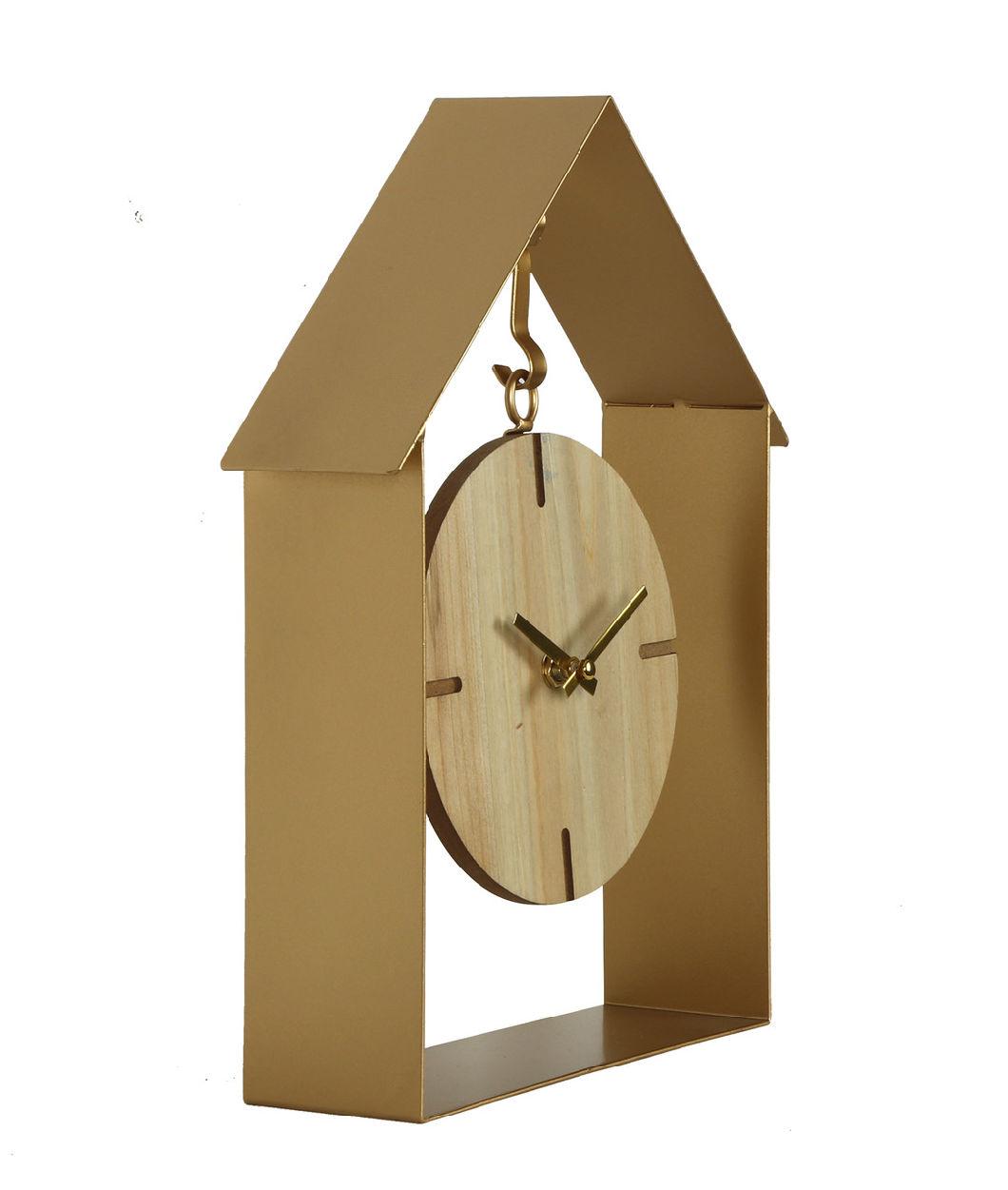 Shinning Golden Color in House Shape Metal Desk Clock, House Style Iron Table Clock