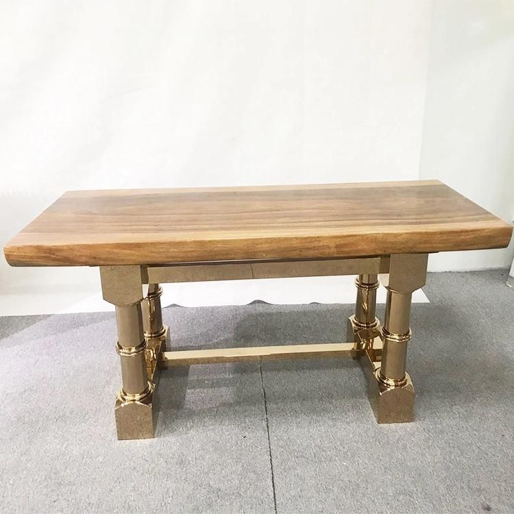 Modern European Style Dining Room Furnitures Wooden Top Dining Table with Steel Legs