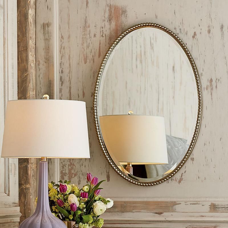 European Bathroom Mirror Nordic Bathroom Mirror Dressing Mirror Retro Hanging Wall Bedroom Oval Makeup Mirror