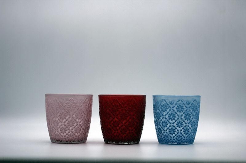 Glass Candle Holder with Various Frosted Color and Embossed Decal