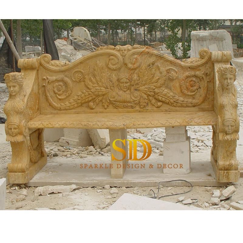 Custom Made European Style Natural Stone Marble Carving Benches for Outdoor Garden
