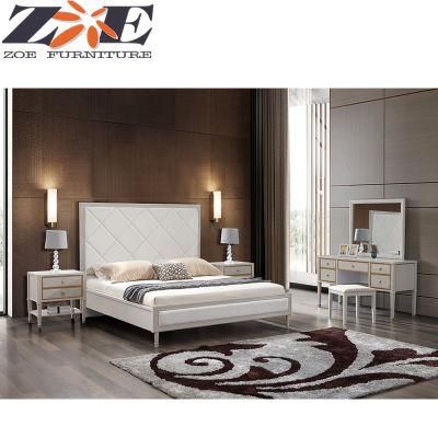 Modern Latest MDF and Solid Wood King Size Bed with Big Headboard