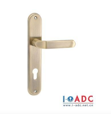 Satin Nickle Aluminum Alloy Lock Lever Door Handle with Plate for Wooden Doors