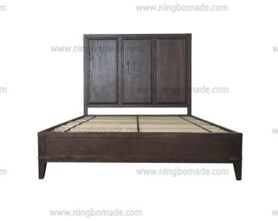 Hot Sale Chinese Classic Style Furniture Waxed Brown Oak Antique Brass Color Metal Corner Queen Size Bed Frame