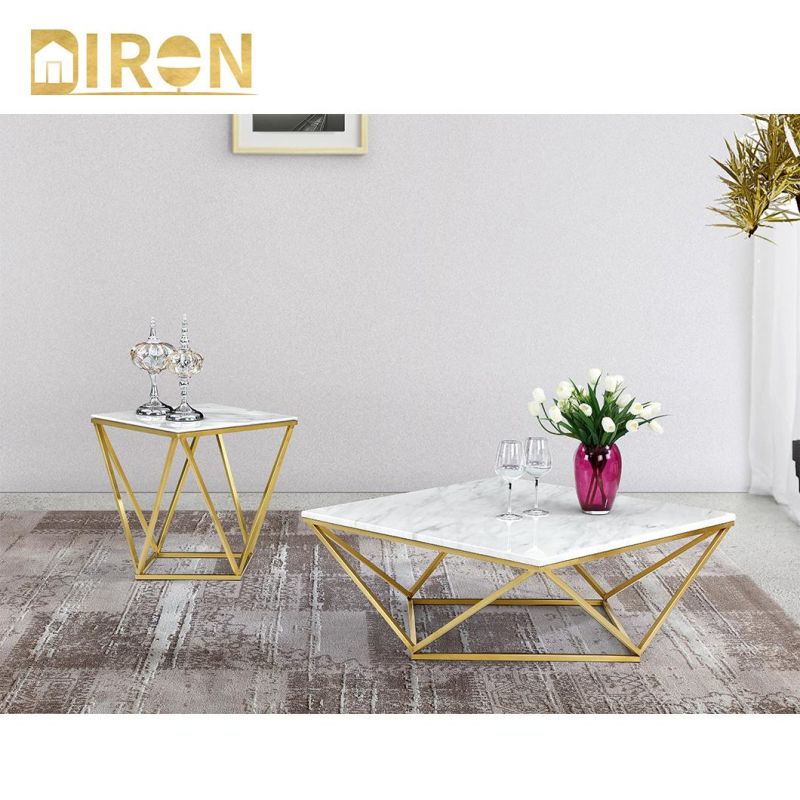 European Design Home Hotel Furniture Marble Coffee Table with Gold Legs