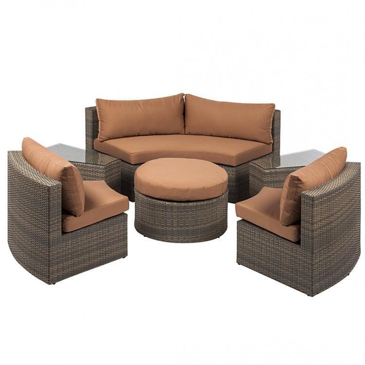 Outdoor Wicker Sectional Set (Sofa and Round Glass Top Coffee Table)