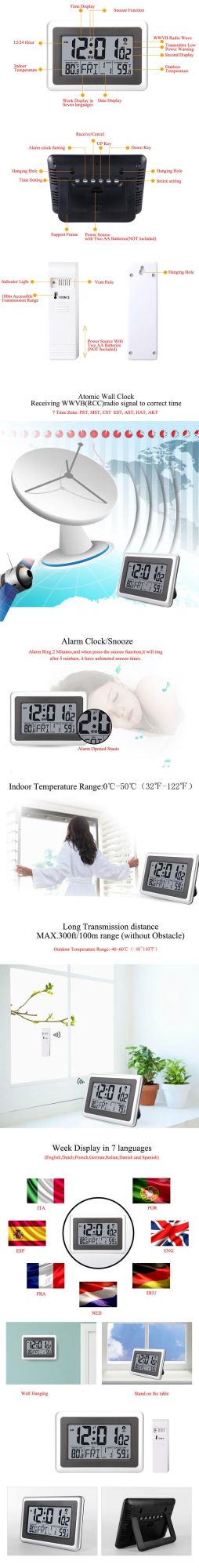 Atomic Desk Clock with Indoor Outdoor Temperature for Kitchen Bedroom