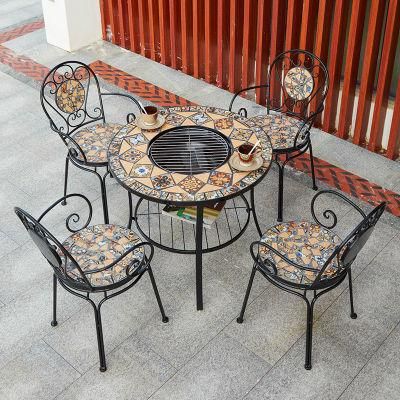 European-Style Outdoor Courtyard Leisure Barbecue Table and Chair Combination Home Outdoor Garden Villa Iron Charcoal Barbecue Table Barbecue